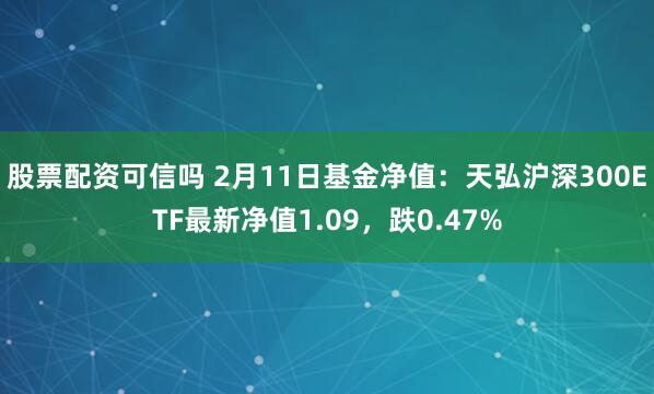 股票配资可信吗 2月11日基金净值：天弘沪深300ETF最新净值1.09，跌0.47%