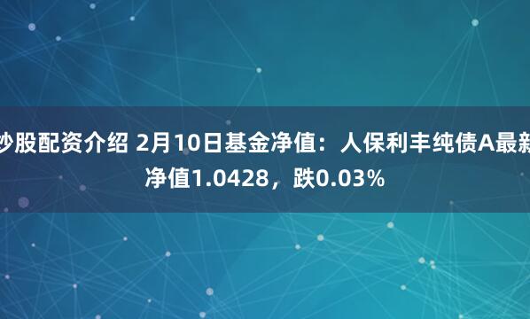 炒股配资介绍 2月10日基金净值：人保利丰纯债A最新净值1.0428，跌0.03%