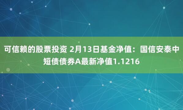 可信赖的股票投资 2月13日基金净值：国信安泰中短债债券A最新净值1.1216