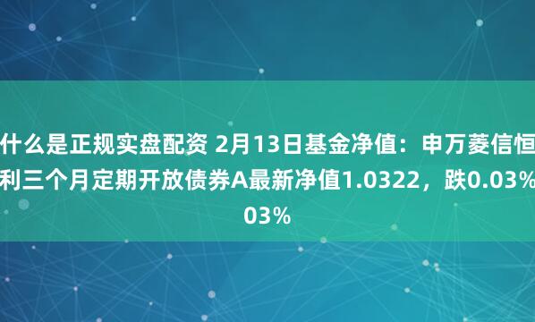 什么是正规实盘配资 2月13日基金净值：申万菱信恒利三个月定期开放债券A最新净值1.0322，跌0.03%